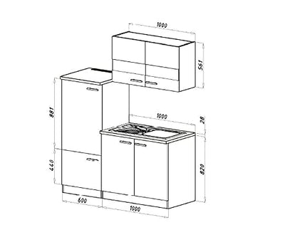 Küchenzeile Küchenzeile Küche Singleküche Einbauküche Küchenblock 160 cm Eiche Grau