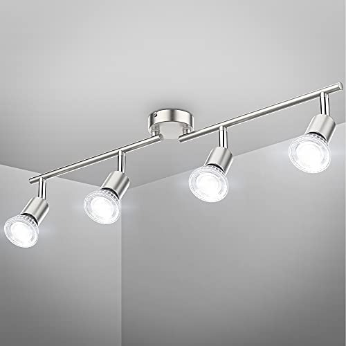 B.K.Licht – schwenkbare Deckenlampe – 605x105 mm, Matt-Nickel, drehbare Spotlampe, neutralweiße Lichtfarbe, 4 flammig, inkl. Leuchtmittel