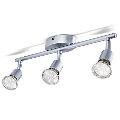 B.K.Licht – Deckenlampe – 385x100 mm, Silber, LED, dreh- und schwenkbare Spotlampe, hohe Helligkeit, 3 flammig, inkl. Leuchtmittel