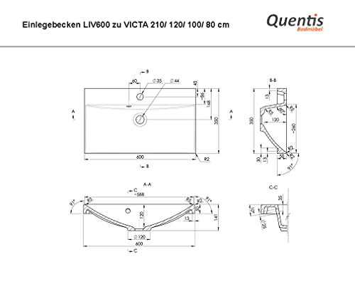 Quentis Badmöbel Victa, Breite 120/ Tiefe 41 cm. Waschplatzset 3-teilig, Waschbecken schwarz matt, Waschtischplatte und Unterschrank, Eiche Natur, Waschbeckenunterschrank montiert