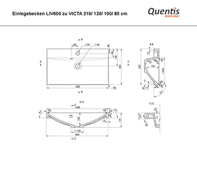 Quentis Badmöbel Victa, Breite 120/ Tiefe 41 cm. Waschplatzset 3-teilig, Waschbecken schwarz matt, Waschtischplatte und Unterschrank, Eiche Natur, Waschbeckenunterschrank montiert