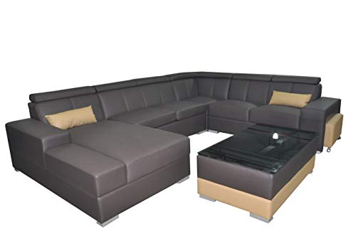 JVmoebel Ecke Leder Modern XXL Couch Wohnlandschaft Ledersofa Sofa U-Form C4010 Tisch Neu