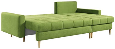 MKS MEBLE Ecksofa Wohnzimmer - Wohnlandschaft - L-Form Couch mit Schlaffunktion - Bettsofa - Wohnzimmer L Couch - Polstersofa mit Bettkasten - Astra Grün