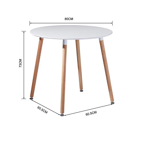 DORAFAIR Rund Esstisch Skandinavisch Küchentisch Modern MDF Esszimmertisch,Büro Konferenztisch Weiß Kaffeetisch,80 * 80 * 72 cm, 4 Beine Natur, Weiß