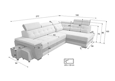 Robin Grand Ecksofa mit Schlaffunktion, Schlafsofa mit Bettkasten und Zwei Hocker, Freistehendes Eckcouch in L-Form, verstellbare Kopfstützen, Polstergarnitur Sofa