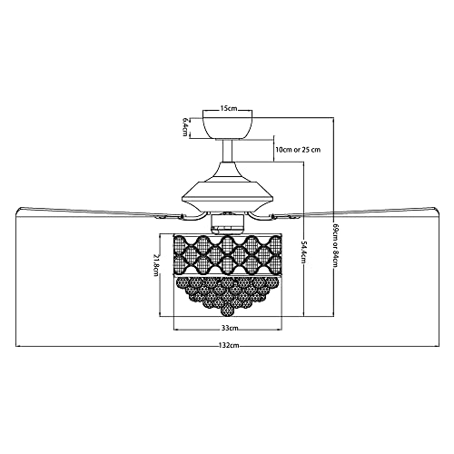 Deckenventilator mit Beleuchtung und Fernbedienung Moderner Kristall Deckenventilatoren mit Licht Kronleuchter Ventilator, 132 cm, DIY, 4 Lichter, Glühbirnen Nicht Eingeschlossen