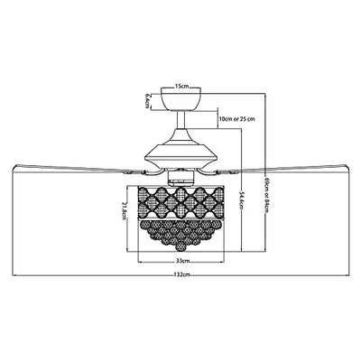 Deckenventilator mit Beleuchtung und Fernbedienung Moderner Kristall Deckenventilatoren mit Licht Kronleuchter Ventilator, 132 cm, DIY, 4 Lichter, Glühbirnen Nicht Eingeschlossen