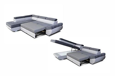 Robin Saturn Ecksofa mit Schlaffunktion, Schlafsofa mit Bettkasten und Kissen, Freistehendes Eckcouch in L-Form, Polstergarnitur Sofa