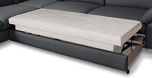 Mivano Ledercouch Teresa / Ecksofa mit Bettfunktion und Kopfteilverstellung in Echtleder / 293 x 84 x 232 / Leder Grau