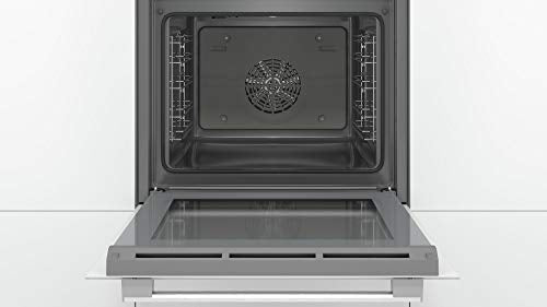 Bosch HBA533BW1 Serie 4 Einbau-Backofen, 60 x 60 cm, EcoClean Direct Reinigungshilfe, 3D Heißluft Backen auf 3 Ebenen, LED-Display, Versenkknebel, Schnellaufheizung, Kindersicherung