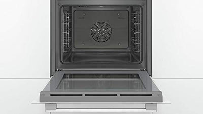 Bosch HBA533BW1 Serie 4 Einbau-Backofen, 60 x 60 cm, EcoClean Direct Reinigungshilfe, 3D Heißluft Backen auf 3 Ebenen, LED-Display, Versenkknebel, Schnellaufheizung, Kindersicherung