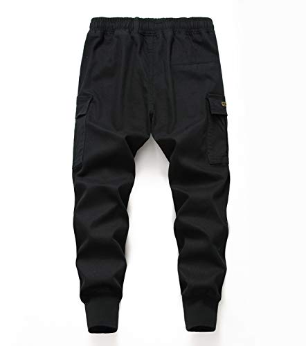 LAUSONS Jungen Cargohose Kinder Jogginghose Casual Outdoor Hose mit Gummizug Schwarz DE: 164-170 (Herstellergröße 170)