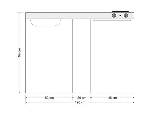 Stengel Miniküche Easyline ME 120 kleine Küchenzeile mit Kühlschrank und Kochfeld, Pantryküche, Kompaktküche - Farbe: weiß/Breite: 120cm