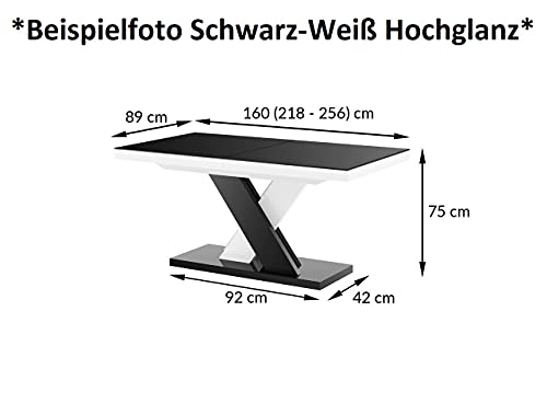 Design Esstisch Tisch HEN-111 Hochglanz ausziehbar 160 bis 256 cm (Grau - Weiß Hochglanz)