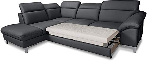 Mivano Ledercouch Teresa / Ecksofa mit Bettfunktion und Kopfteilverstellung in Echtleder / 293 x 84 x 232 / Leder Grau