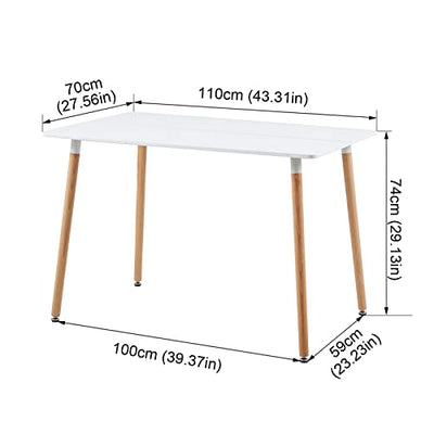 DORAFAIR Rechteckig Esstisch Weiß Küchentisch Modern Büro Konferenztisch Kaffeetisch,Skandinavisch Esszimmertisch,Runde Buchenbeine,110 * 70 * 73cm