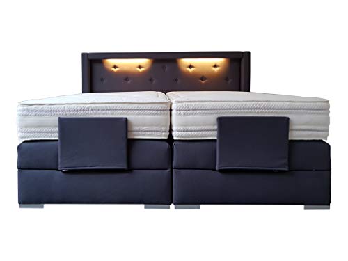 PAARA Boxspringbett Paris GM | 10.000 Newton Motorleistung | LED | Antirutsch-Matten | Royal-WS® Taschenfederkern Matratze mit GELAX® Topper Kern | Made in Germany (200 x 220 cm)