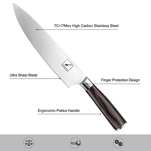 Küchenmesser-imarku Kochmesser Profi Messer, 20CM Ultrascharfer Japanisches Messer Fleischmesser, Deutschem Edelstahl Allzweckmesserm, Chefmesser mit Ergonomic Pakka-HolzGriff 【Weihnachtsgeschenke】