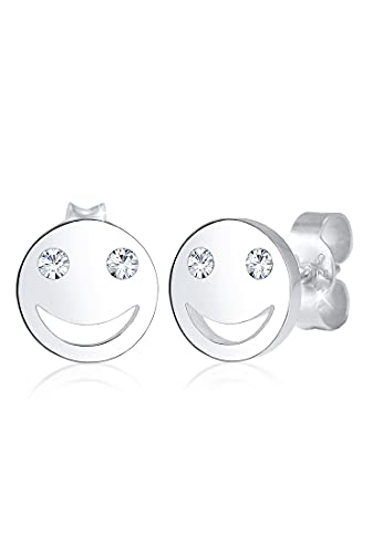 Elli Ohrringe Damen Stecker Smiley Face Emoji mit Kristall in 925 Sterling Silber