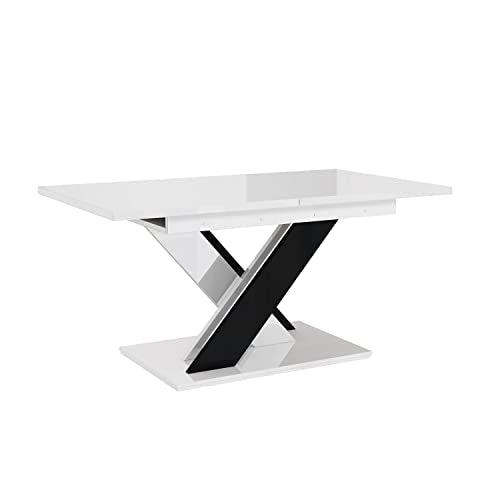 MEBLINI Esstisch Ausziehbar - Esszimmertisch Modern - Küchentisch - Säulentisch - Ausziehtisch - Dining Table - Esszimmertische - 140-180x80x75cm - Bronx - Weiß Hochglanz/Schwarz Hochglanz