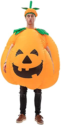 BETTWITEH Halloween Kürbis Kostüme für Erwachsene Aufblasbare Kürbis Kostüm Blow Up Kürbis Anzug Lustige Kürbis Gesicht Jumpsuit Fancy Kleid für Halloween Party Weihnachtsmaske