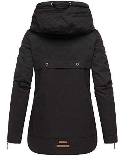 Navahoo Damen Jacke Frühling Übergangsjacke Parka Mantel Kapuze B692 [B692-Wek-Schwarz-Gr.L]