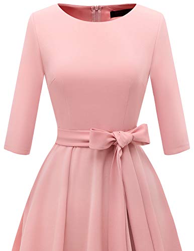 DRESSTELLS Damen Cocktail Kleider für Damen Vintage Retro Kleid 3/4 Arm Rundasuschnitt Festliches Kleid Blush L