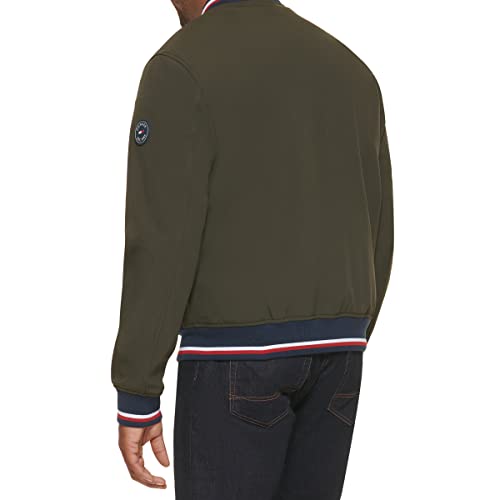 Tommy Hilfiger Herren Leichte Varsity Rippstrick-Bomberjacke Shell-Jacke, Oliv Softshell, Large