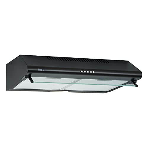 NEG Dunstabzugshaube NEG15-ATRB (schwarz) Edelstahl-Unterbau-Haube (Abluft/Umluft) und LED-Beleuchtung (60cm) Unterschrank- oder Wandanschluss