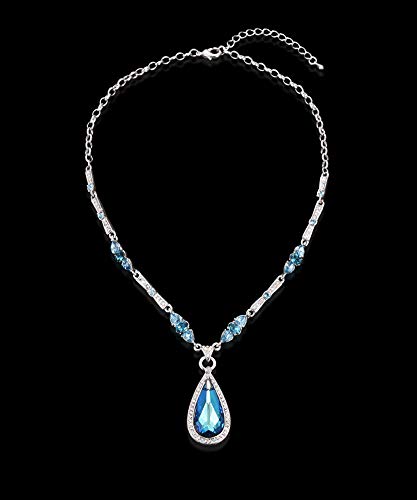 Damen Anhänger Halskette Österreichisches Kristallhalsband ausziehbar, Halskette Luxus Mode Anhänger Schlüsselbein Kette Schmuck High-End Souvenir/Blau.