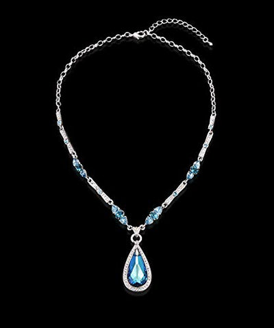 Damen Anhänger Halskette Österreichisches Kristallhalsband ausziehbar, Halskette Luxus Mode Anhänger Schlüsselbein Kette Schmuck High-End Souvenir/Blau.