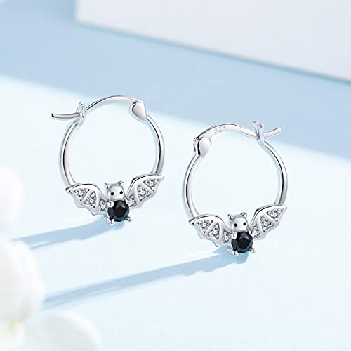 Fledermaus Creolen Ohrringe für Damen Mädchen Kinder 925 Sterling Silber Gothic Ohrringe Tier Ohrringe Halloween Schmuck Geschenke