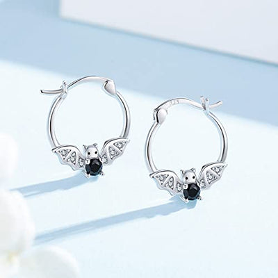 Fledermaus Creolen Ohrringe für Damen Mädchen Kinder 925 Sterling Silber Gothic Ohrringe Tier Ohrringe Halloween Schmuck Geschenke