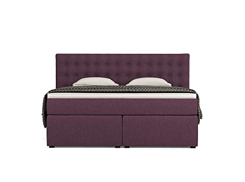 Betten Jumbo King Boxspringbett 180x200 cm 7-Zonen TFK Härtegrad H4 und Visco-Topper | Farbe: Aubergine | versch. Größen verfügbar