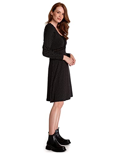 Vive Maria Paris Afternoon Damen A-Linien-Kleid schwarz Allover, V-Ausschnitt, gepunktet, ohne Kragen, A-Linie, Langarm, Knielang, Größe:XS