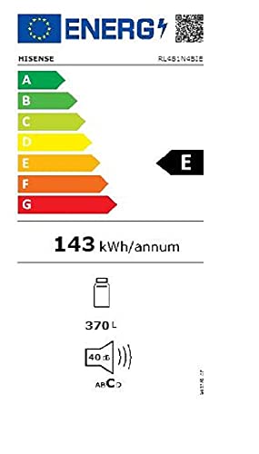 Hisense RL481N4BIE Kühlschrank/ FreshZone/ SuperCool/ HolidayMode/ Multiflow 360°/ BigBox/ LED Display/ 185,5 cm/ 370 l/ 40 dB/ 143 kWh/ Jahr/ Inox-Look