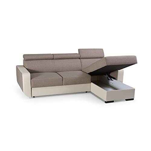 mb-moebel Ecksofa mit Schlaffunktion Eckcouch mit Bettkasten Sofa Couch Wohnlandschaft L-Form Polsterecke Pedro (Cappuccino, Ecksofa Links)