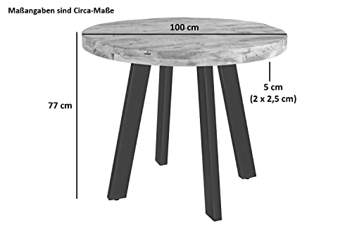 SAM Runder Esszimmertisch 100 cm Adelina, Mangoholz massiv & naturfarben, Esstisch im Used-Look, 4-Fuß-Gestell aus Metall schwarz, aufgedoppelte Tischplatte 50 mm (25+25mm), FSC® 100% Zertifiziert