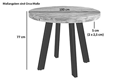 SAM Runder Esszimmertisch 100 cm Adelina, Mangoholz massiv & naturfarben, Esstisch im Used-Look, 4-Fuß-Gestell aus Metall schwarz, aufgedoppelte Tischplatte 50 mm (25+25mm), FSC® 100% Zertifiziert