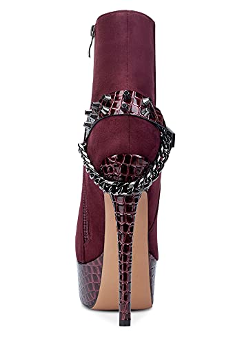 CASTAMERE Damen Mode-Stiefel Knöchelhoch Boots Plattform Stilettos 15CM Plateau Stiefeletten Rot Burgund Wildleder Schuhe EU 37