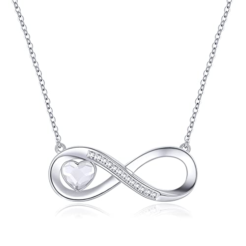 Kette Damen Infinity Herz Halskette 925 Sterling Silber, Kristall Ketten Anhänger mit Zirkonia, Geburtstag Valentinstag Weihnachten Muttertag Schmuck Geschenke für Frauen Freundin Frau Mama Sie