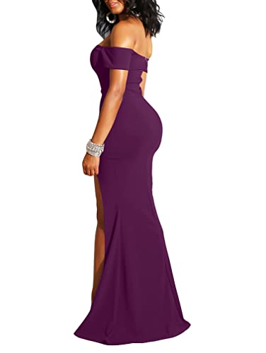 YMDUCH Damen Off Shoulder High Split Long Formal Party Kleid Abendkleid, violett, Mittel