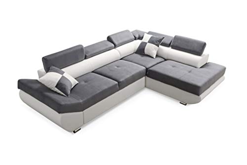 Robin Saturn Ecksofa mit Schlaffunktion, Schlafsofa mit Bettkasten und Kissen, Freistehendes Eckcouch in L-Form, Polstergarnitur Sofa