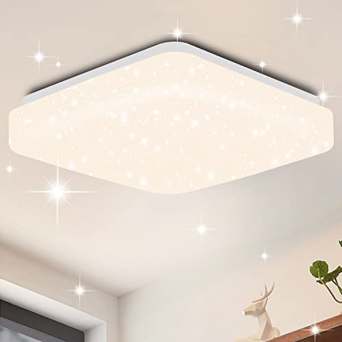 ZMH Led Deckenleuchte Sternenhimmel Deckenlampe - modern klein glitzer Flurlampe flach Kunststoff Schlafzimmerlampe 15W 4000K Naturweiß für Flur Treppenhaus Schlafzimmer wohnzimmer Küche Büro/ 21cm