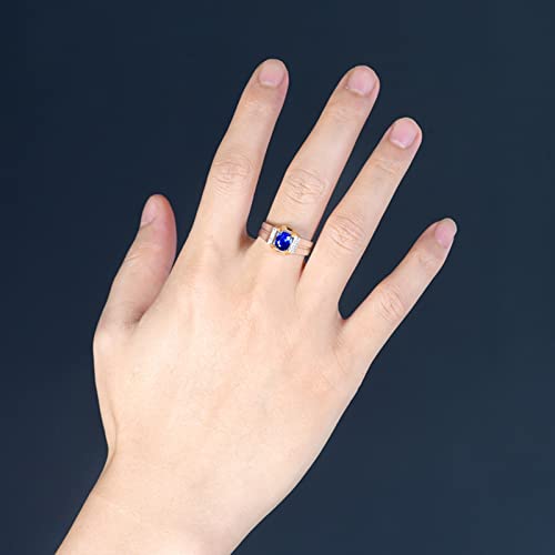 AMDXD Echtgold Schmuck, Solitärring Weiß Gold Au750, Blau Saphir 1.08ct Pärchen Ringe Verlobungsring Freundschaftsringe Klassischer Männer Ringe mit Diamant Gr.47 (15.0)