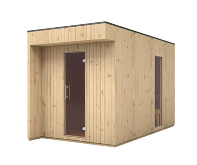 FinnTherm Gartensauna Siena aus Holz, Outdoor Sauna gedämmt, Außensauna Garten mit 72 mm Wandstärke,  Saunahaus 360 x 200 x 235 cm, naturbehandelt und schwarz, isolierte Bauweise