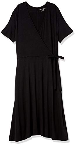 Amazon Essentials Damen Kleid In Wickeloptik mit Kappenärmeln, Schwarz, M