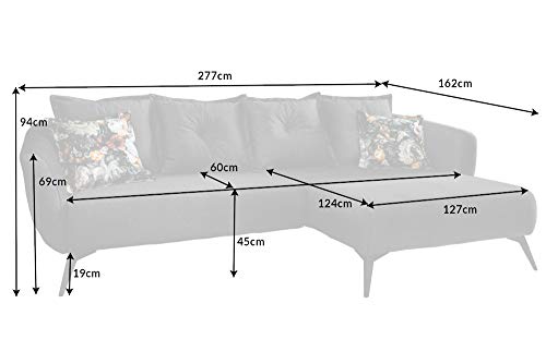 riess-ambiente.de Elegantes Ecksofa Desire 277cm grau Samt mit Zierkissen Retro Stil Sofa Eckcouch Couch