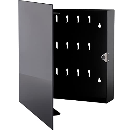 Schlüsselkasten modern mit Glas Magnettafel - Memoboard magnetisch mit 6 Magneten und Stift - Schlüsselschrank groß mit 20 Haken 33x33x6,8cm anthrazit