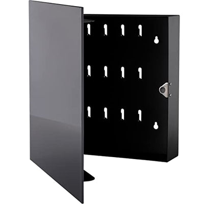 Schlüsselkasten modern mit Glas Magnettafel - Memoboard magnetisch mit 6 Magneten und Stift - Schlüsselschrank groß mit 20 Haken 33x33x6,8cm anthrazit